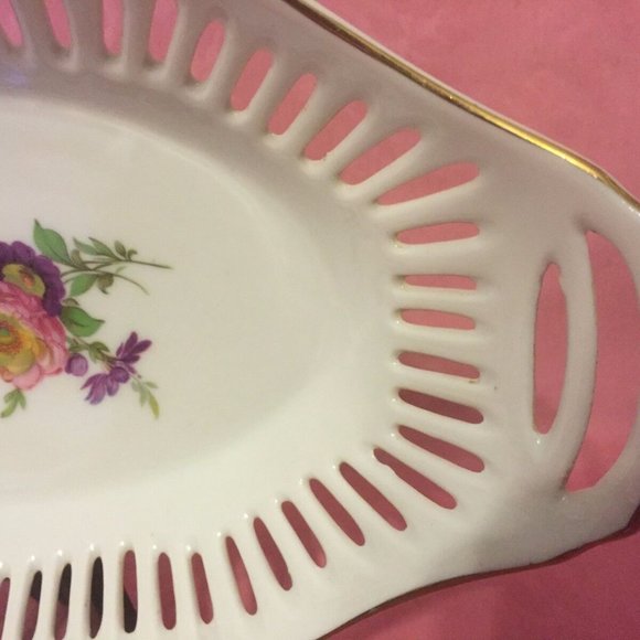 VTG! Porcelana De Cuernavaca Mexico Limoge Style Reticulated Pierced Oval Plate. - Picture 3 of 6